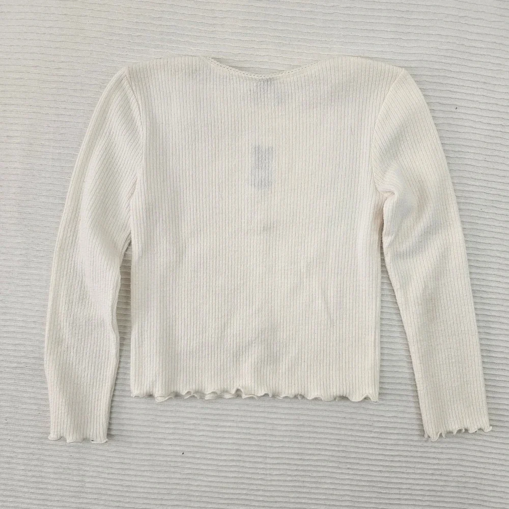 Old‎ Navy Girls Cozeplush Ribbed Top Cream French Bulldog Embroidered Size M 8
